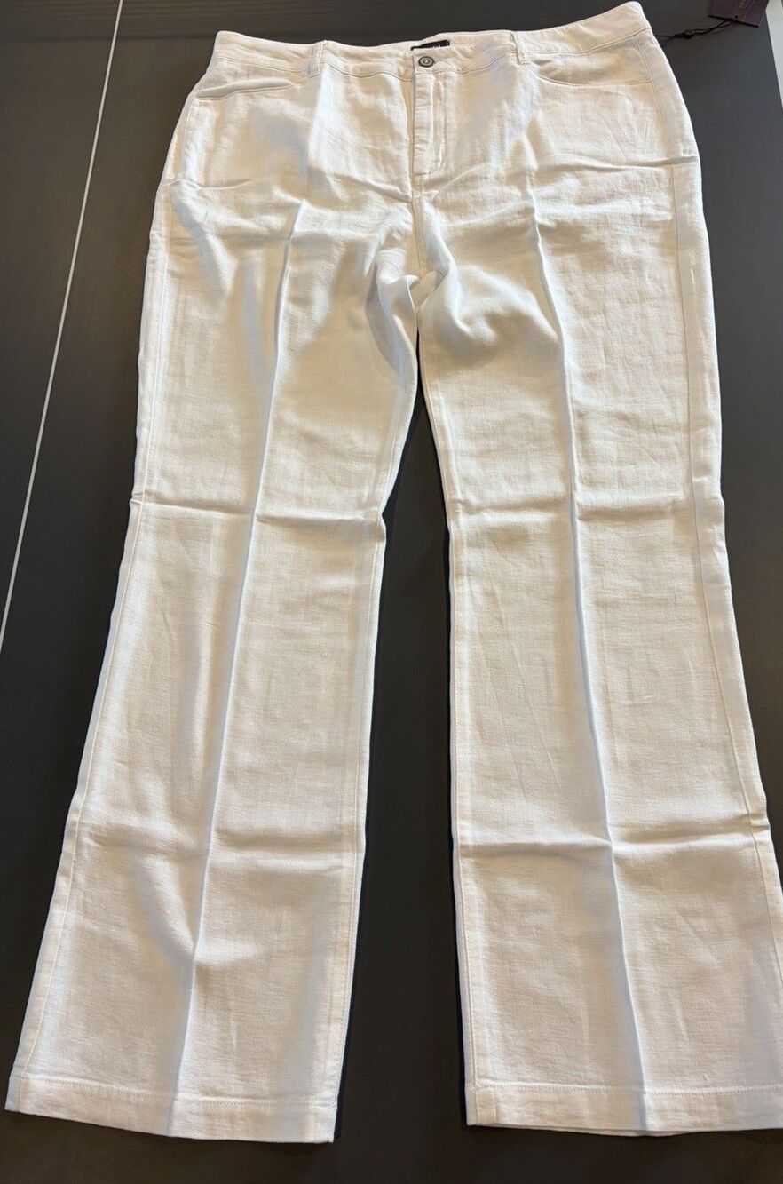 NYDJ White Linen Dress Pants Teresa Trousers 18 Waist 38 inch #vacation